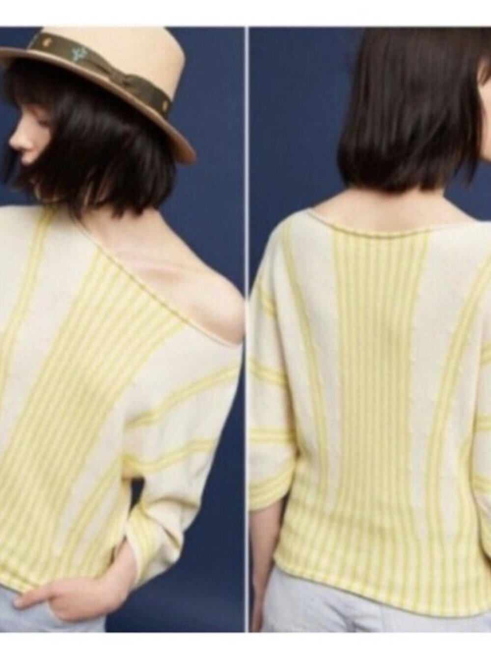 Anthropologie MOTH Palma Sweater Yellow Stripe Dolman Sleeve Boat Neck Large L